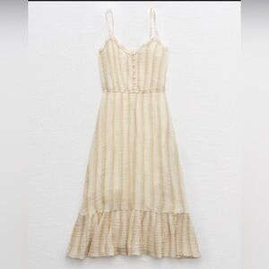 Aerie Cotton‎ Spaghetti Strap Multi Colored Striped Midi Dress Large